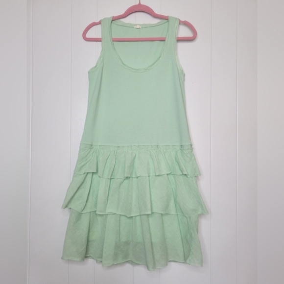 🌸 $10 SALE J. Crew Mint Green Tiered Ruffle Hem Tank Dress Cotton Summer 09 SM - Picture 6 of 15